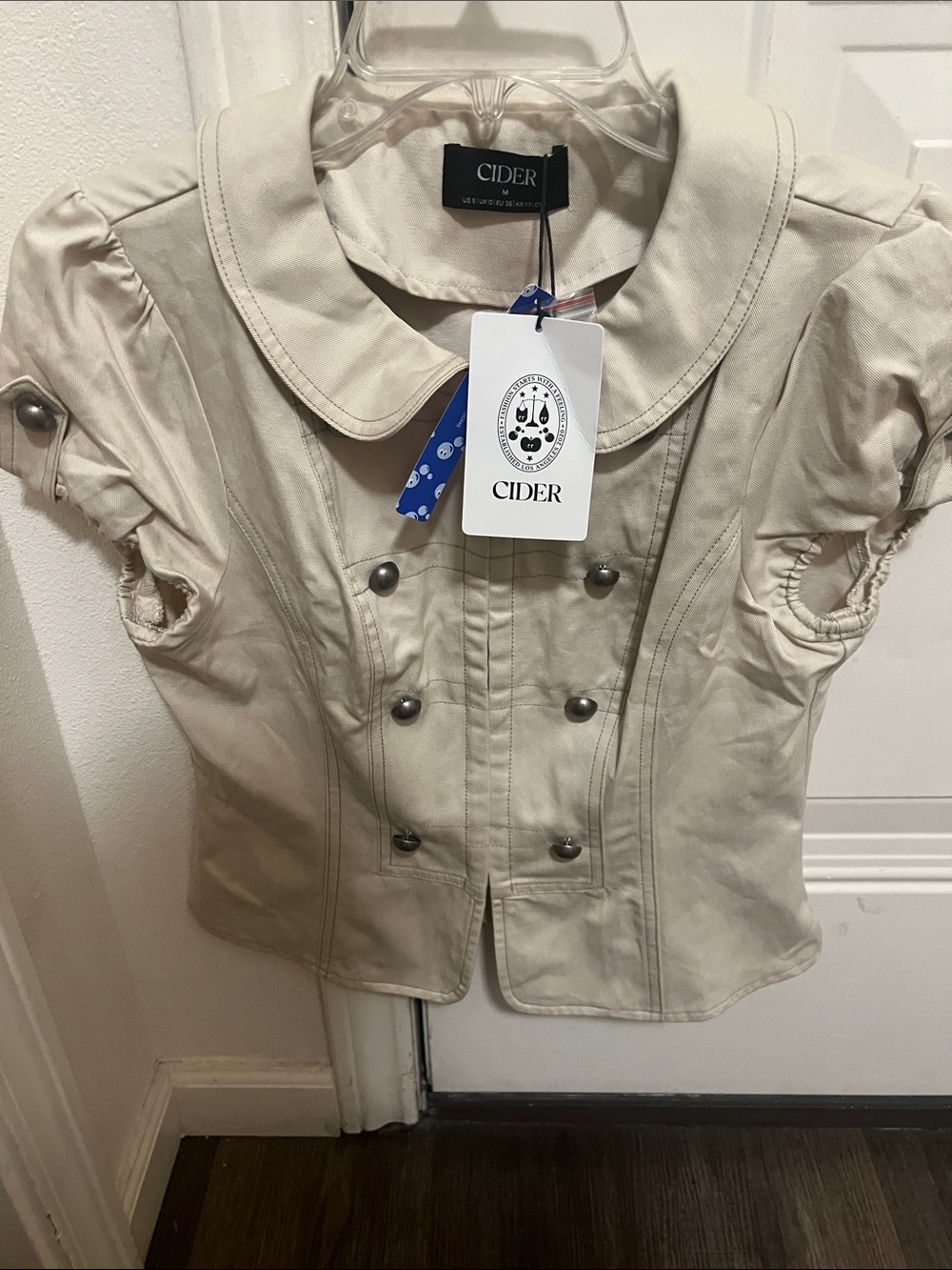 NWT CIDER Cream Puff Sleeve Military Corset Blouse Top M